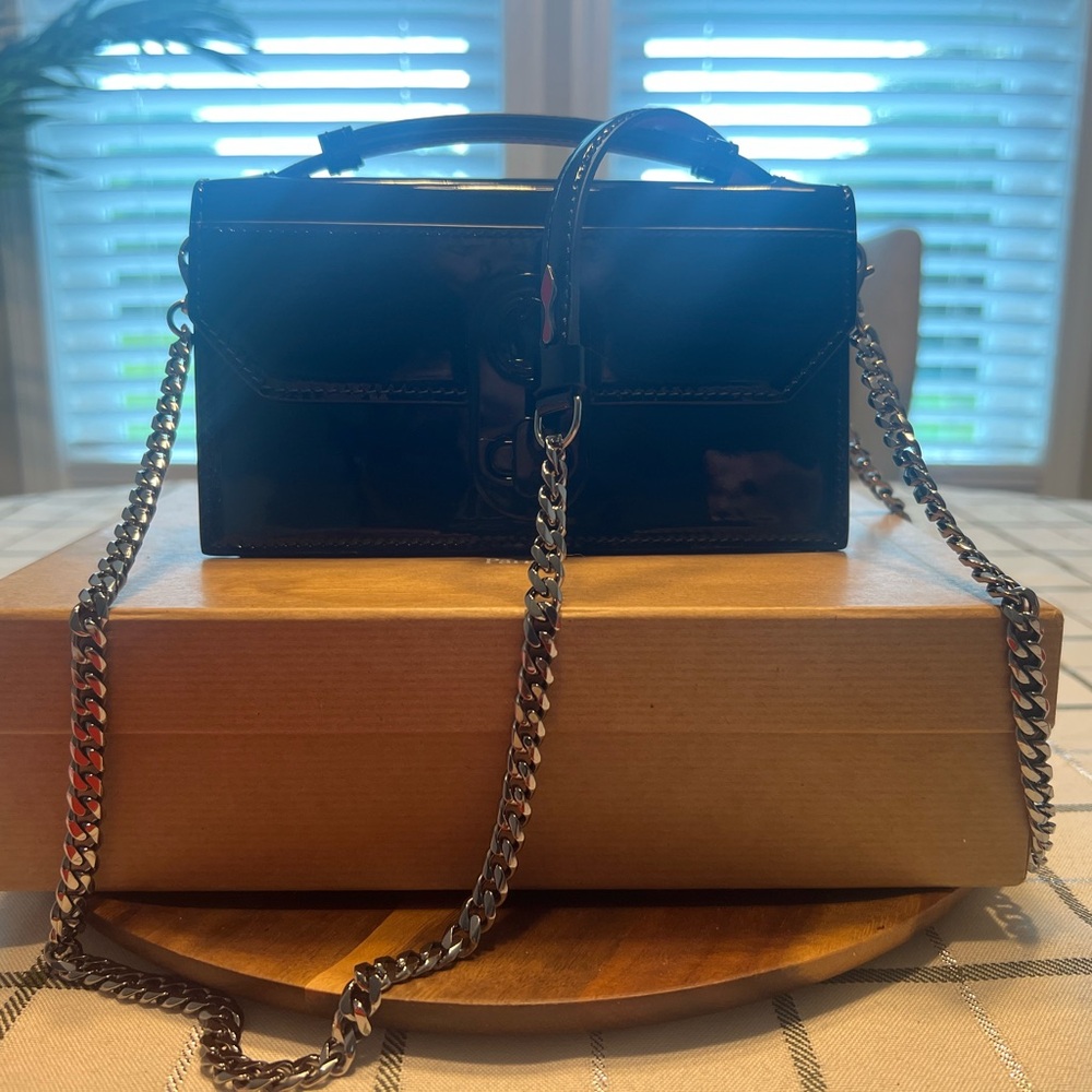 Christian Louboutin Glossy Black Crossbody Bag with Chain